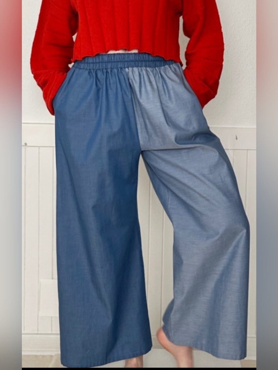 Proche Two-Tone Light And Medium Blue Sunday Wide Leg Pants, Cotton, Nwt, Xs/S — image 2 of 8